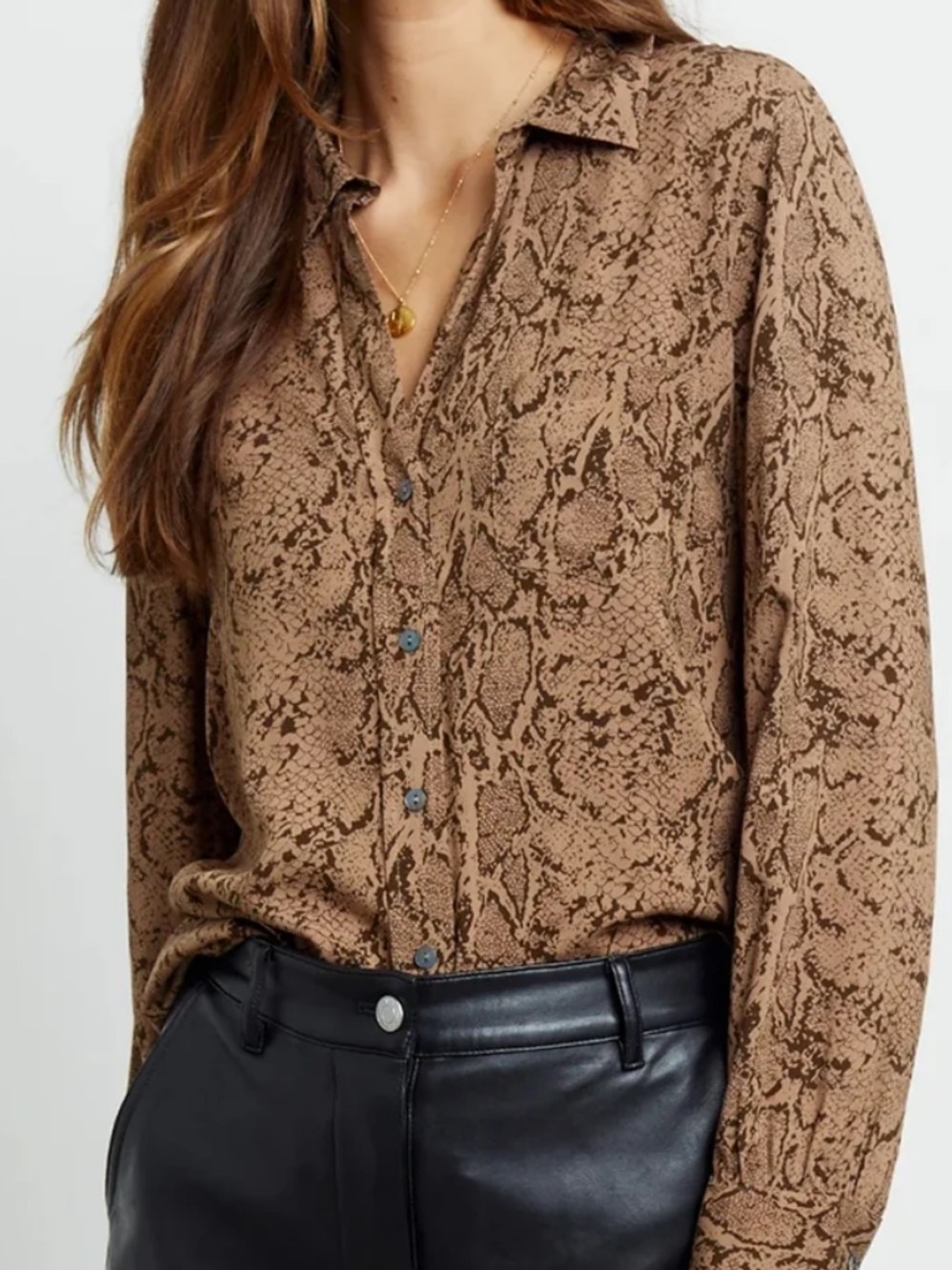 Rails brown snake print button down blouse long sleeves size M
